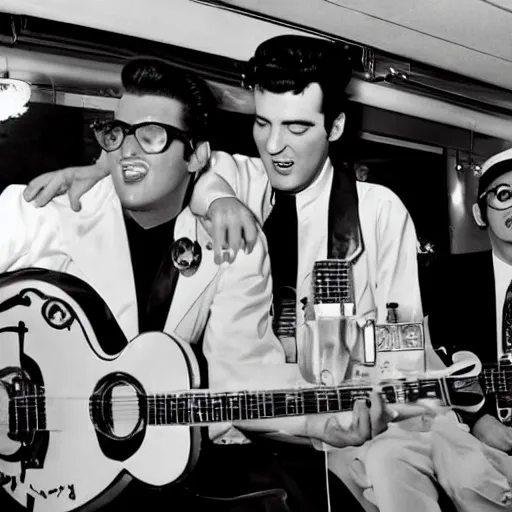 Prompt: 50s diner,elvis,buddy holly,chuck berry