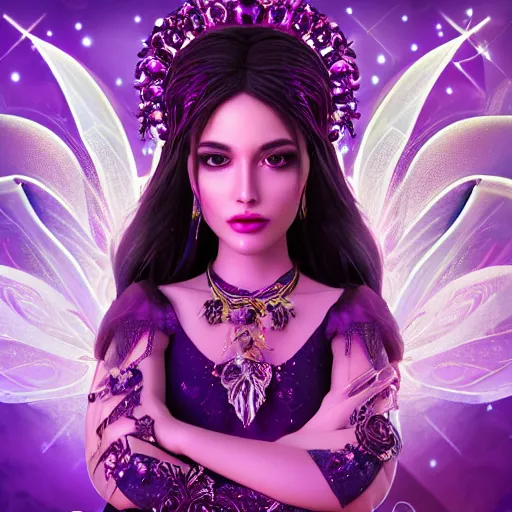 Image similar to portrait princess of amethyst, glowing, ornate and intricate purple jewelry, jaw dropping beauty, glowing background lighting, purple accent lighting, hyper detailed, fairy tale, 4 k octane render