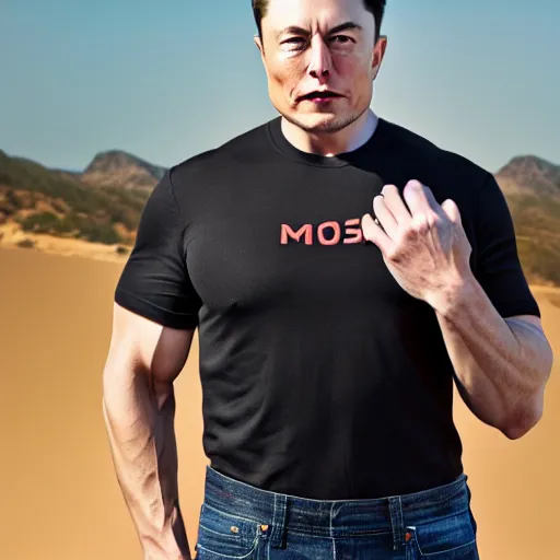 Prompt: muscular elon musk, highly detailed, high quality, hd, 4 k, 8 k, canon 3 0 0 mm, professional photographer, 4 0 mp, lifelike, top - rated, award winning, realistic, sharp, no blur, edited, corrected, trending