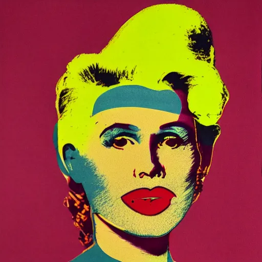 Image similar to silkscreen and lithography to create colorful cyborgs in the style of andy warhol