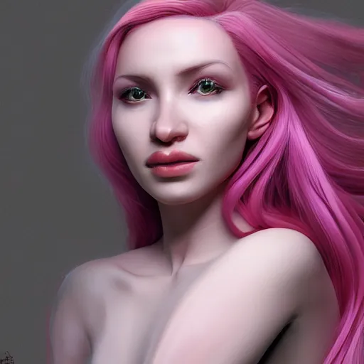 Image similar to a portrait of a beautiful woman with pink hair insane quality, elegant, highly detailed, digital painting, artstation, concept art, pop, smooth, sharp focus, illustration, art by rene lalique 3 d 8 k ultra detailed