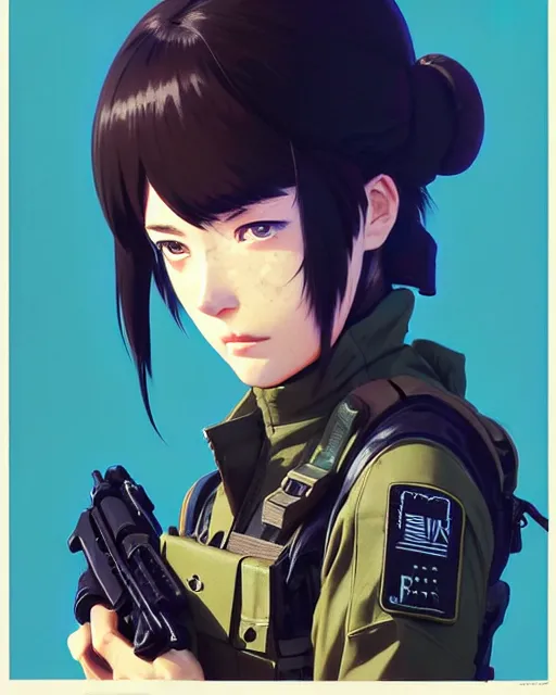 Image similar to girl wearing tactical gear, very anime, fine - face, audrey plaza, realistic shaded perfect face, fine details. anime. realistic shaded lighting poster by ilya kuvshinov katsuhiro otomo ghost - in - the - shell, magali villeneuve, artgerm, jeremy lipkin and michael garmash and rob rey