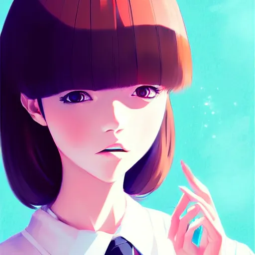 Image similar to elegant girl in urban outfit, cute fine face, digital painting, fan art, pixiv, by Ilya Kuvshinov, by Studio Ghibli