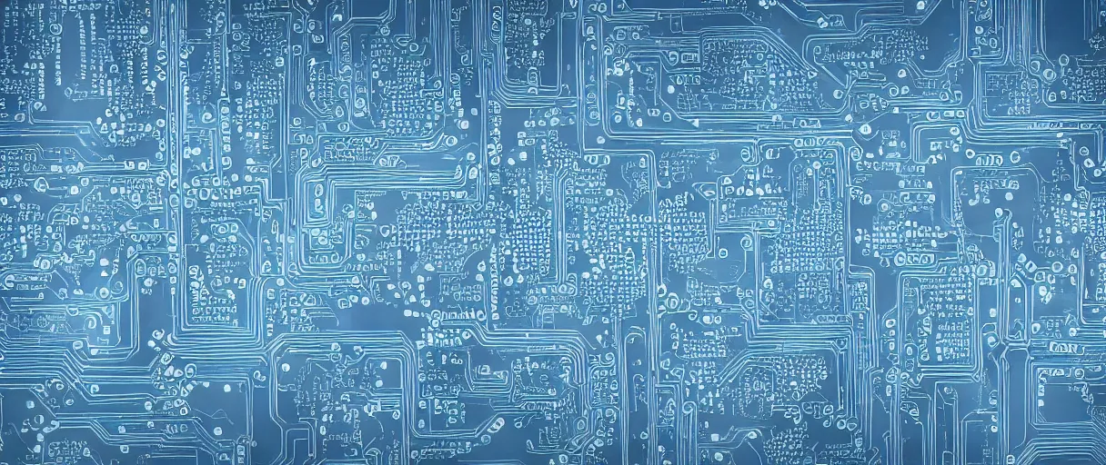 Prompt: an integrated circuit presenting a detailed pattern of bones, blue print