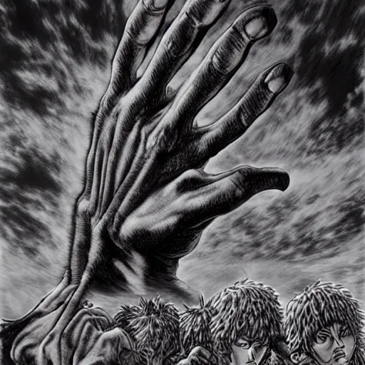 Image similar to the hand of god by kentaro miura