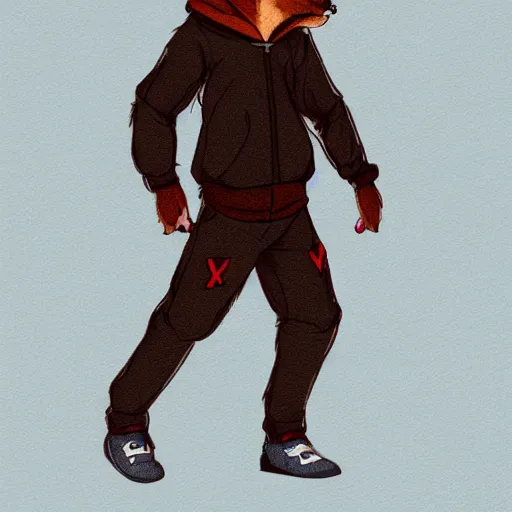 Image similar to fox wearing hoodie and pants, fursona furry art artstation