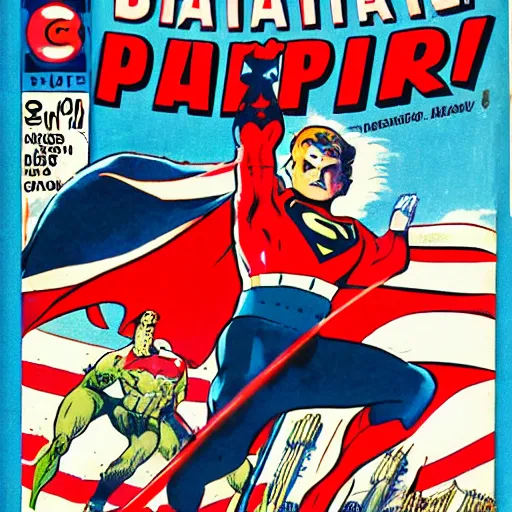 Prompt: Patriotic superhero comic book cover