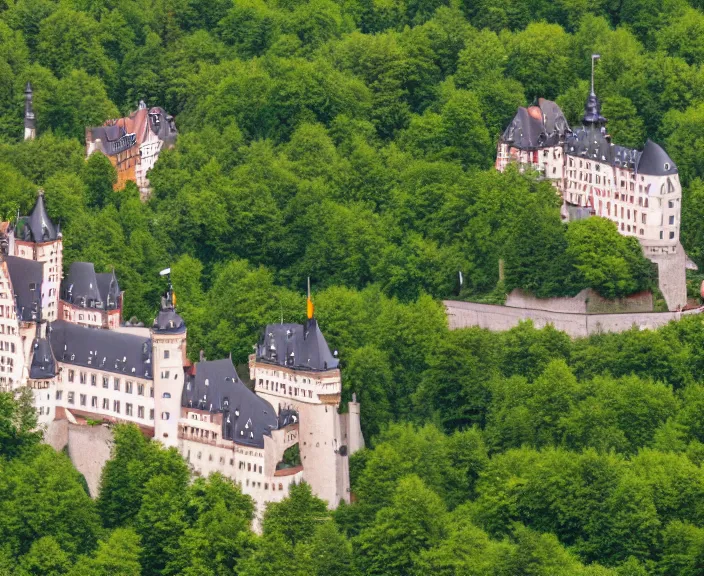 Image similar to 4 k hd, high detail photograph of a german castle, shot with sigma f / 4. 2, 2 5 0 mm sharp lens, wide shot, consistent, isometric view, volumetric lighting, high level texture render