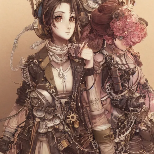 Prompt: the portrait of true neutral semi - colorful female steampunk mechanist as absurdly beautiful, gorgeous, elegant, young anime girl, an ultrafine hyperdetailed illustration by kim jung gi, irakli nadar, intricate linework, bright colors, octopath traveler, final fantasy, unreal engine 5 highly rendered, global illumination, radiant light, detailed and intricate environment
