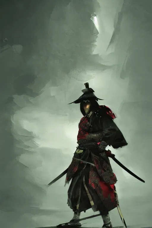 Image similar to Japanese samurai, portrait, fierce, intricate, elegant, volumetric lighting, scenery, digital painting, highly detailed, artstation, sharp focus, illustration, concept art, ruan jia, steve mccurry