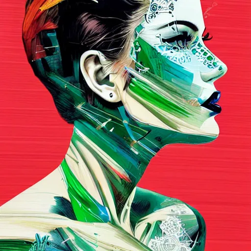 Image similar to a portrait of a young blonde woman with side profile green in ocean intricate details by MARVEL comics and Sandra Chevrier