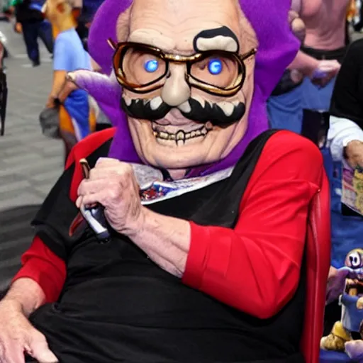 Image similar to larry - king dressed like skeletor as wario or waluigi comic - con comic - book drawing from mad - magazine