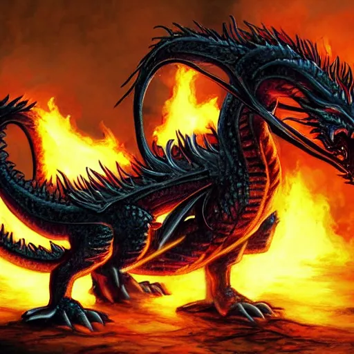Prompt: Very detailed demon dragon breathing fire dark art
