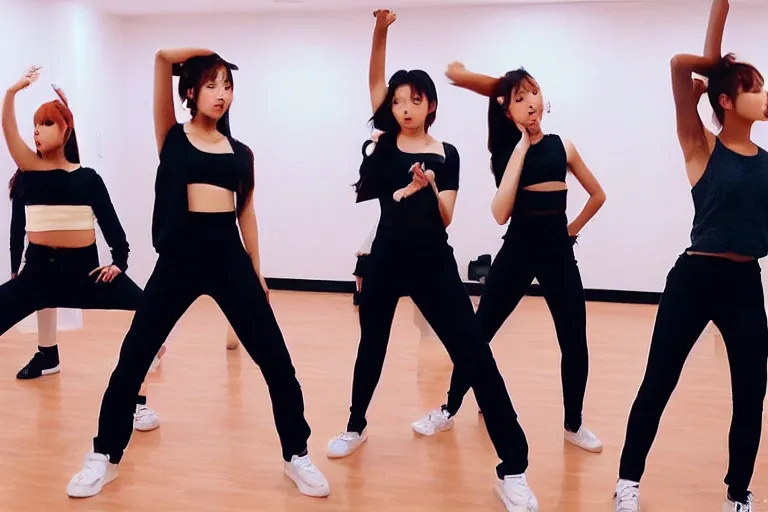 a kpop girl group dance practice | Stable Diffusion