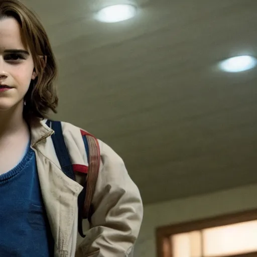 Prompt: A still of Emma Watson in Stranger Things TV show