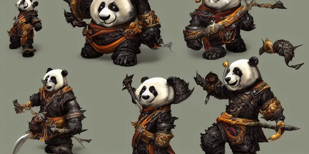 Prompt: sculptures of a pirate panda, art by World of Warcraft Art Direction, art station, concept art,
