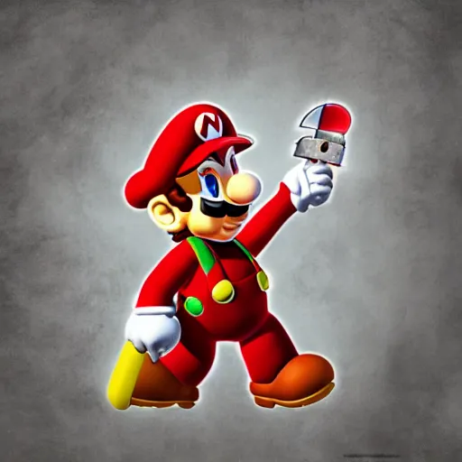 Image similar to mario in a ruined kingdom, resident evil, gothic horror, silent hill, occult, terror, mist