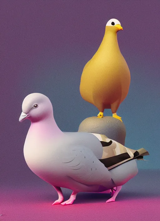Prompt: render of a pigeon and a rabbit, colorful background, blender, ray tracing, path tracing, octane, maya, houdini, vfx, in luxury advertisement, sharp focus, volumetric lighting