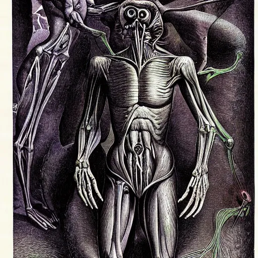 Prompt: student book of anatomy of an alien creature, by Ernst Fuchs