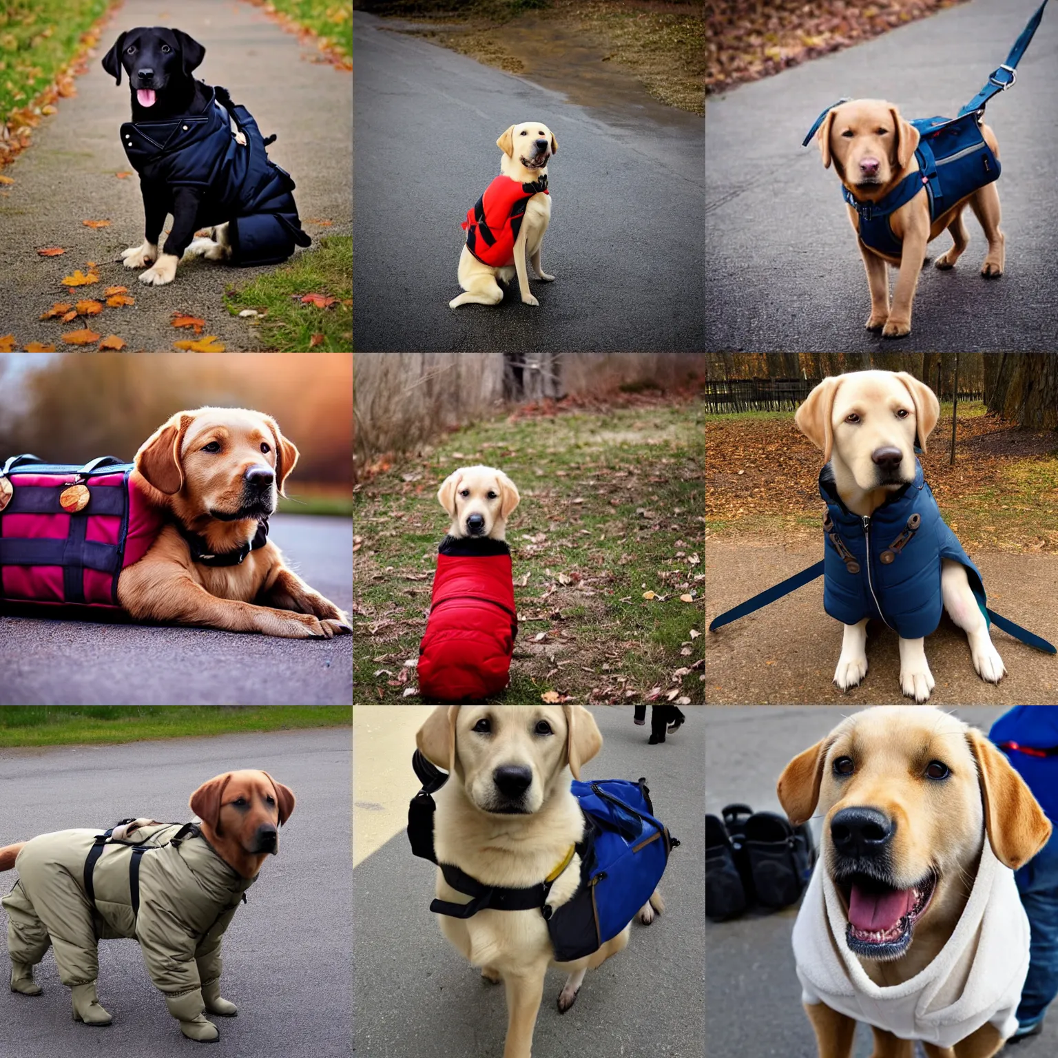 Prompt: a cute labrador wearing a duffelcoat