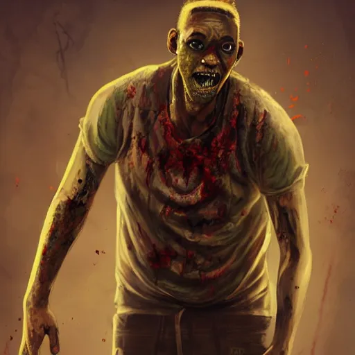 Image similar to a zombie Will Smith, by WLOP, horror, wounds, bloody, dark fantasy, trending on artstation