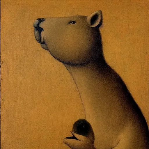 Image similar to capybara smoking a cigar, oil painting by leonardo da vinci