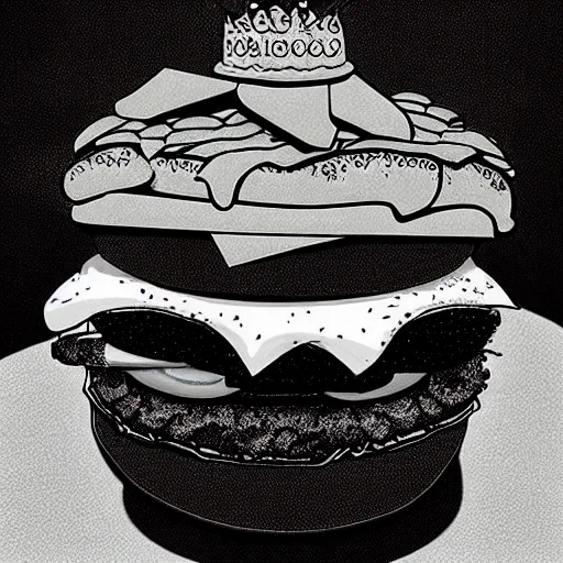 Prompt: a burger wearing a crown,digital art,ultra realistic,ultra detailed,art by greg rutowski