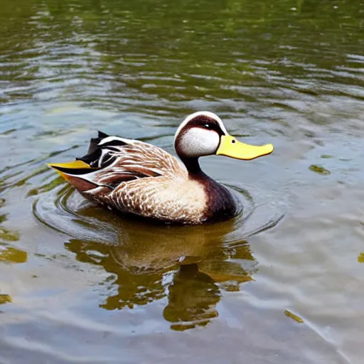 Prompt: a backpack full of yoghurt and a duck swimming in it