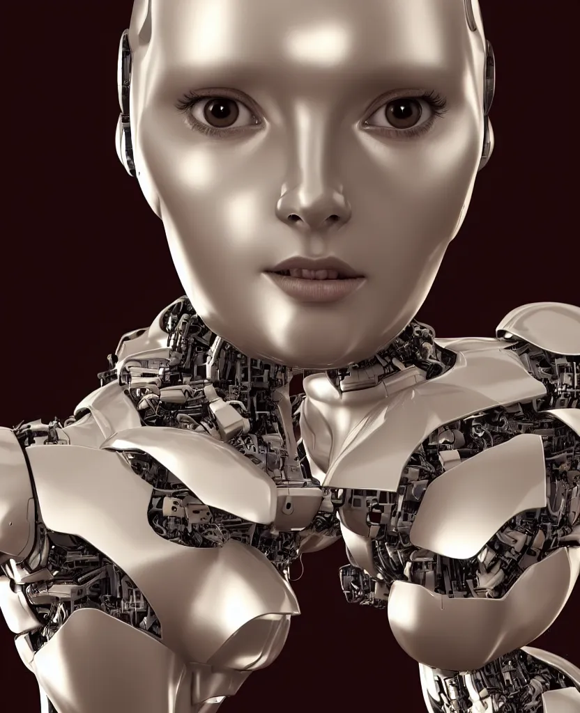 Image similar to close-up macro portrait of the face of a artificial intelligence robot girl of the future, epic angle and pose, symmetrical artwork, 3d with depth of field, blurred background, cybernetic machine female face, translucent, nautilus, energy flows of electric current, a highly detailed epic cinematic concept art CG render. made in Maya, Blender and Photoshop, octane render, excellent composition, cinematic dystopian brutalist atmosphere, dynamic dramatic cinematic lighting, aesthetic, very inspirational, arthouse, Greg Rutkowski, Ilya Kuvshinov, WLOP, Stanley Artgerm Lau, Ruan Jia and Fenghua Zhong