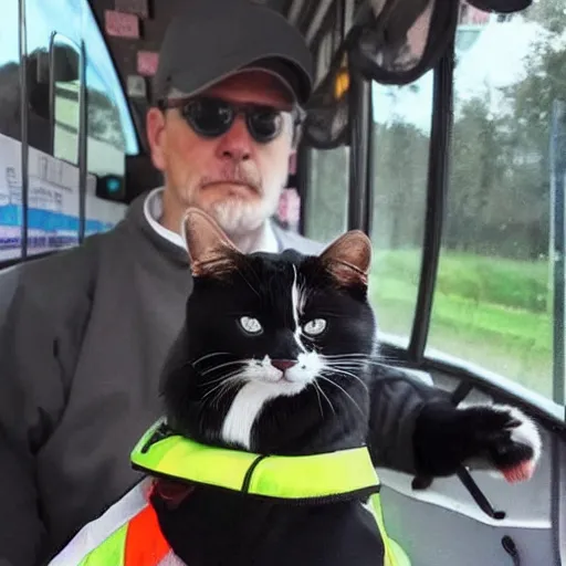 Image similar to a cat working as a bus driver