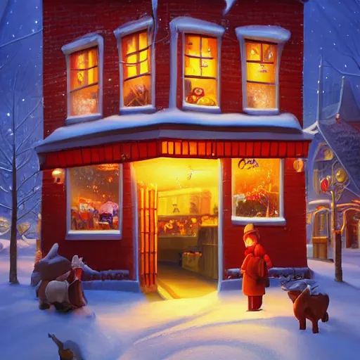 Prompt: toy shop,inspired by Evgeny Lushpin,winter,nighttime,cinematic,art station