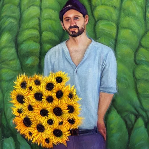 Prompt: artist and his sunflowers