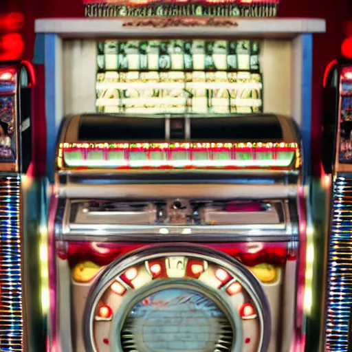 Prompt: jukebox, dlsr photography, focus, symmetry, hyperdetailed