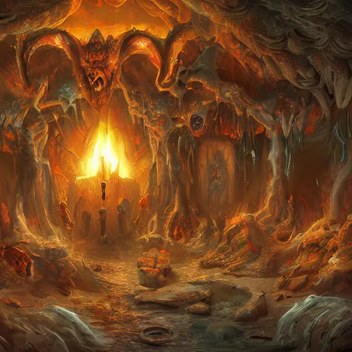 Image similar to an actual gift shop in hell, horror fantasy, digital art, trending on artstation