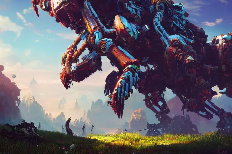 Image similar to clamberjaw machine mecanical creature robot of horizon forbidden west horizon zero dawn bioluminiscence global illumination ray tracing hdr fanart arstation by ian pesty and alena aenami artworks in 4 k