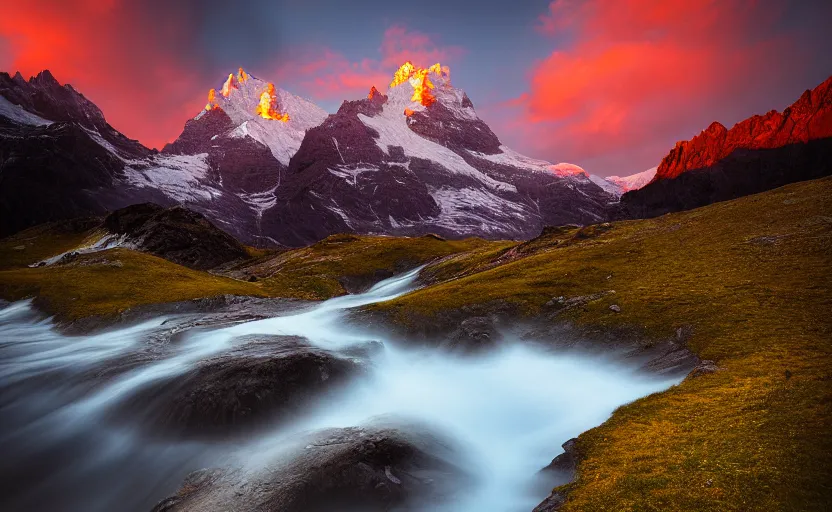 Image similar to a dramatic swiss alps landscape photo by ryan dyar, highly detailed, 8 k