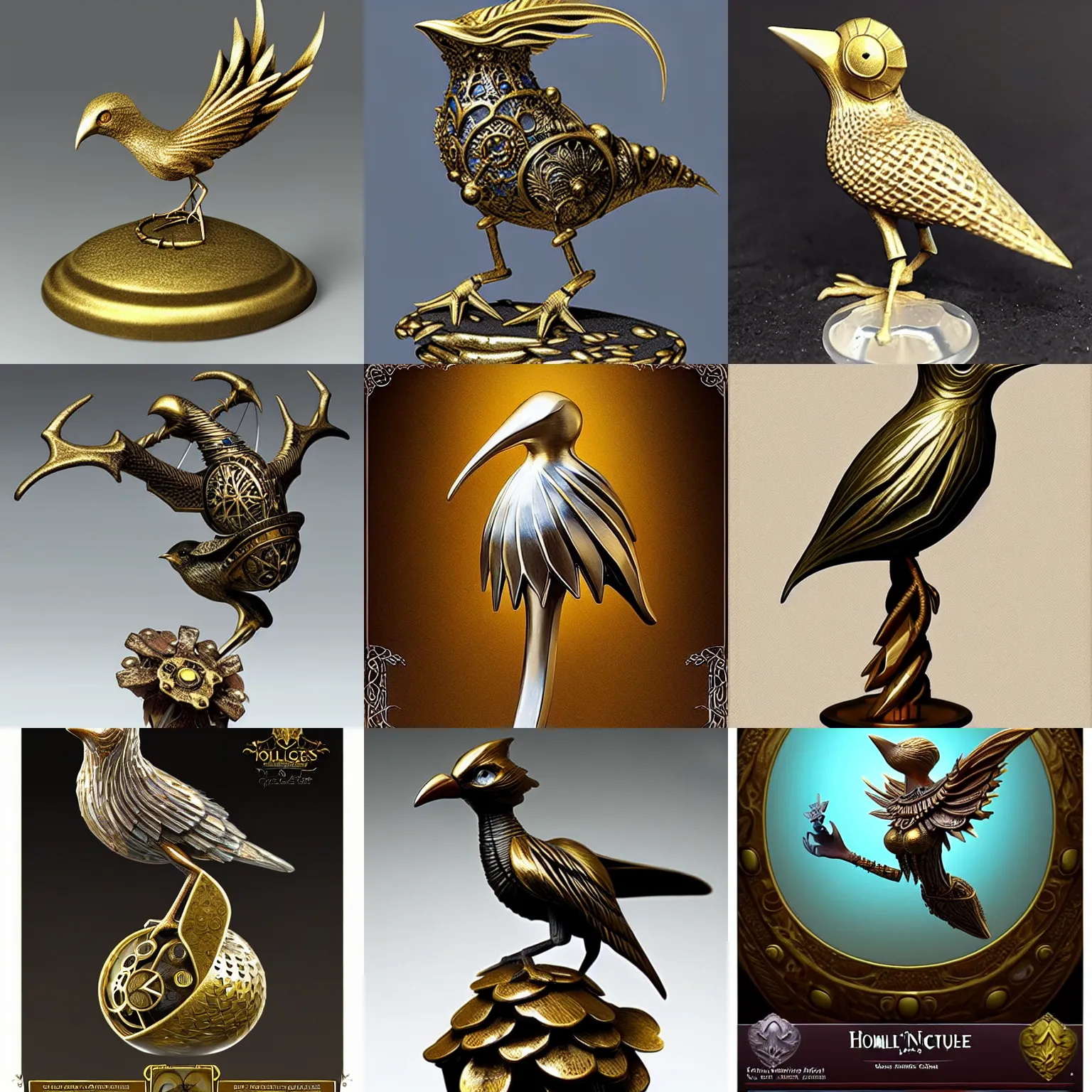 Prompt: concept art, filigre!!!!!!!!!!! hollow!!!!!!!!!! bird figurine. detailed, elegant high quality, dynamic lighting, gold, jewel, kaladesh!!! steampunk, cogs, fantasy. artwork by craig j spearing, greg rutknowski