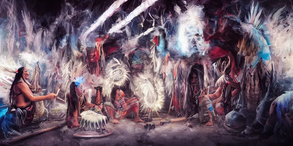 Image similar to of Native American shaman drumming by Liam Wong and Boris Vallejo