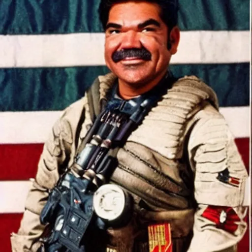 Image similar to George Lopez dressed as a Colonial Marine from Aliens (1986).