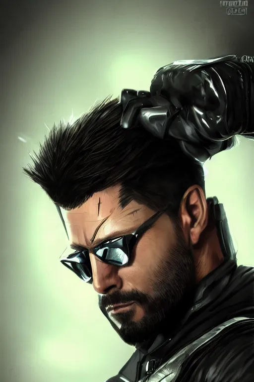 Prompt: Adam Jensen from Deus Ex as Gigachad, hyperealistic, trending on Artstation