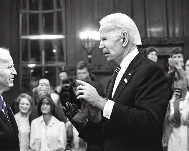 Image similar to president joe biden face to face with president joe biden, nikon 3 5 mm, photograph