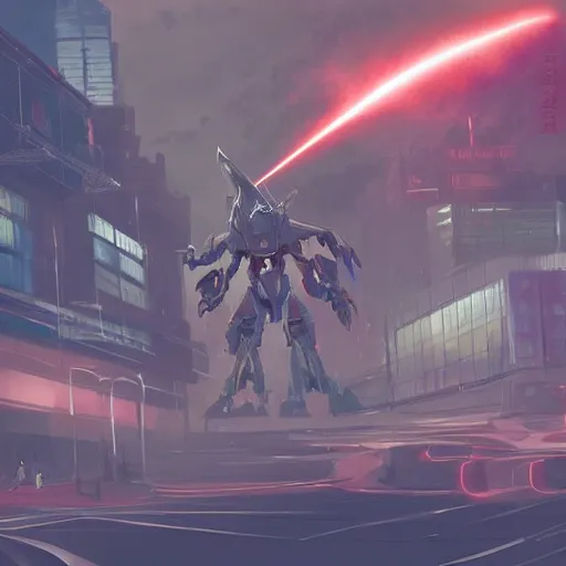 Image similar to enormous mech dragon firing a laserbeam at the center of a big city, cinematic, concept art, digital painting