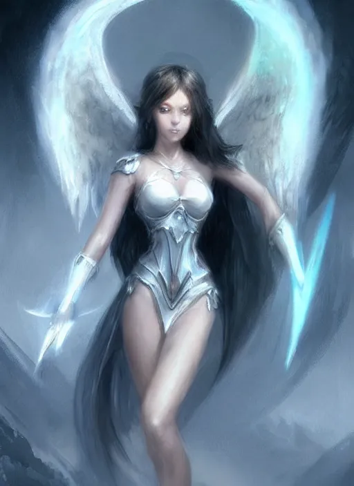 Image similar to concept art, angel knight girl. by artstation trending, by joseph mallord william turner, luis royo, konstantin razumov, cinematic lighting, fractal flame, highly detailed