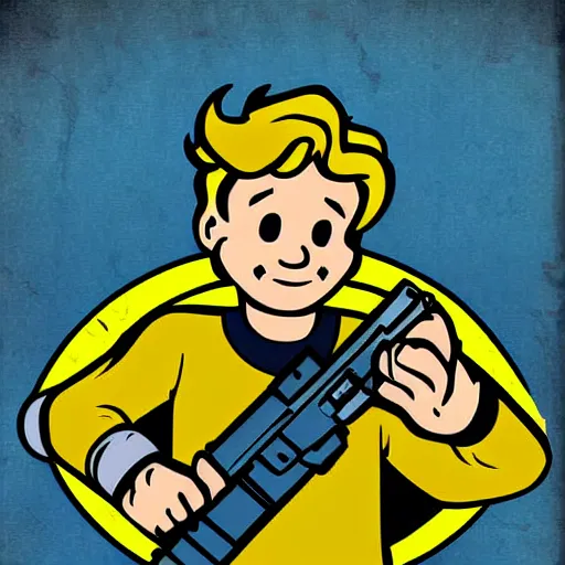 Image similar to digital art cold war poster of vault boy from fallout 3 game,