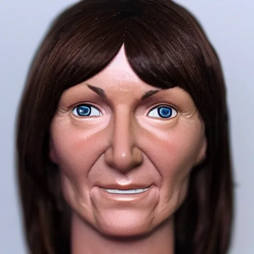 Image similar to a davina mccall action figure, realistic, plastic, soft,