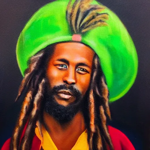 Image similar to rastafarian oil painting, 4K