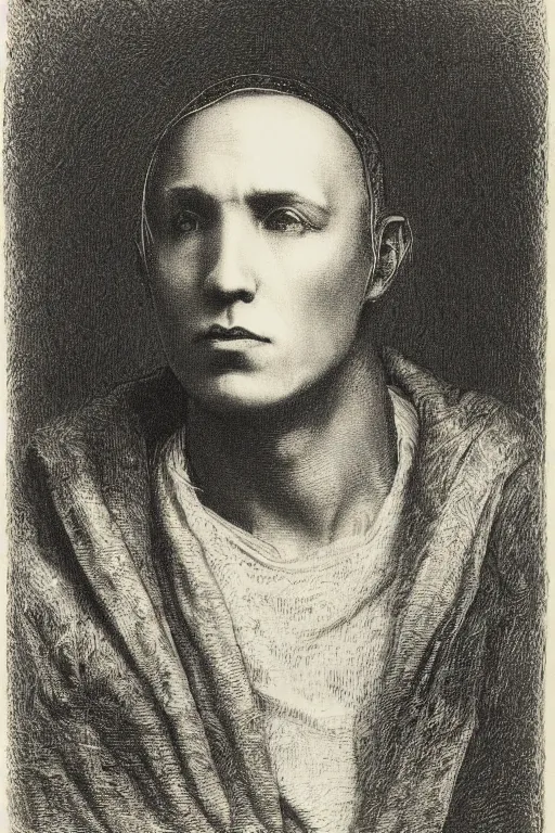 Image similar to portrait of eminem, Gustave Dore lithography