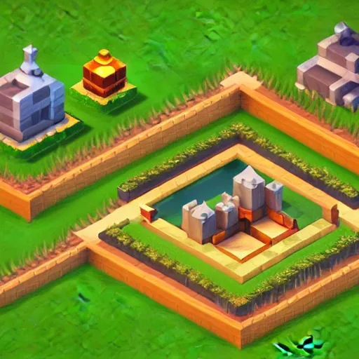 Prompt: isometric game level by style of clash of clans, beautiful lighting, concept art