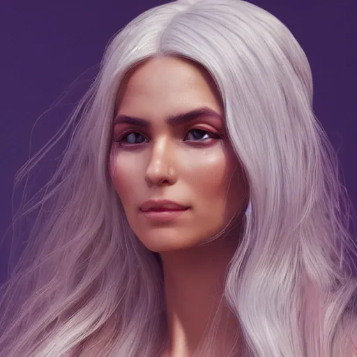 Prompt: digital art of a hispanic woman with long white hair wearing a dress, summer warm weather, beautiful lighting, by artgerm, by magali villeneuve, highly detailed, octane render, beautiful face, 4 k, trending on artstation