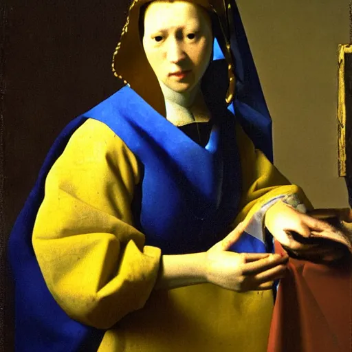 Prompt: woman by johannes vermeer